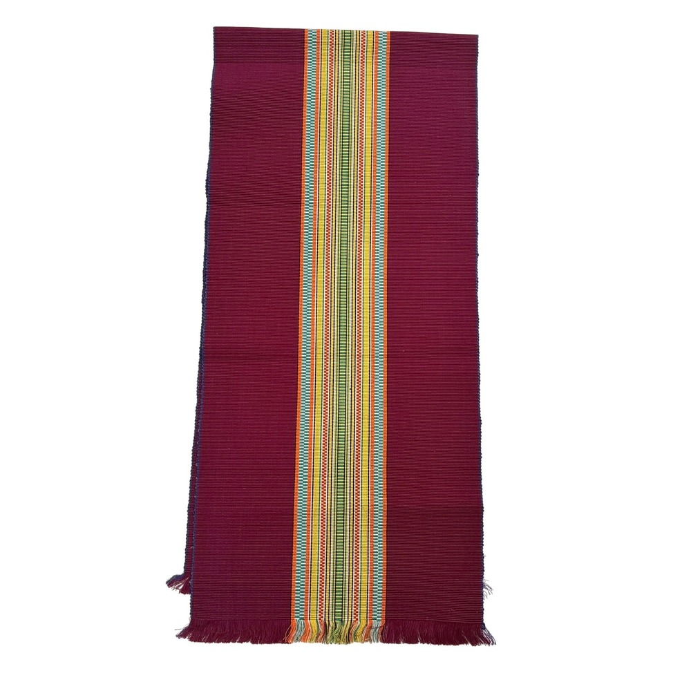 Vintage Easter School Weaving Room Table Runner Hand Woven Philippines Burgundy